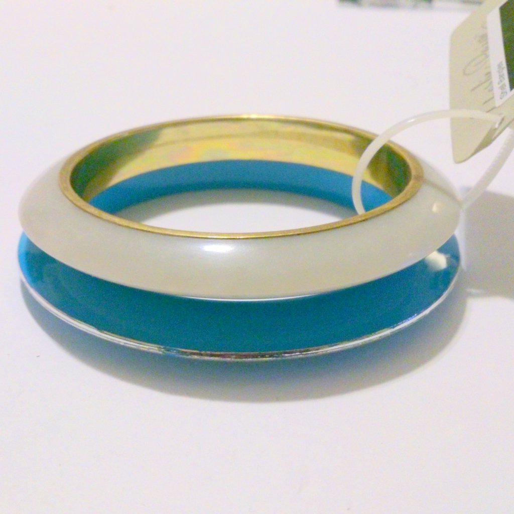 Pair Of Charlie Paige Bangle Bracelets Gold Blue Off White One Nwt